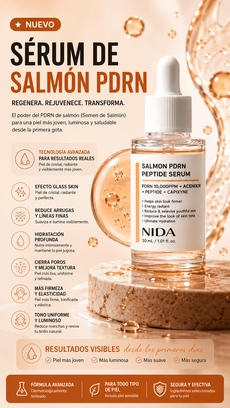 🌿 Sérum de Salmón PDRN NIDA ✨ Regenera y Rejuvenece tu Piel 💧 🚚 Envío Gratis a Toda Guatemala 🇬🇹 | 💵 Pago Contra Entrega