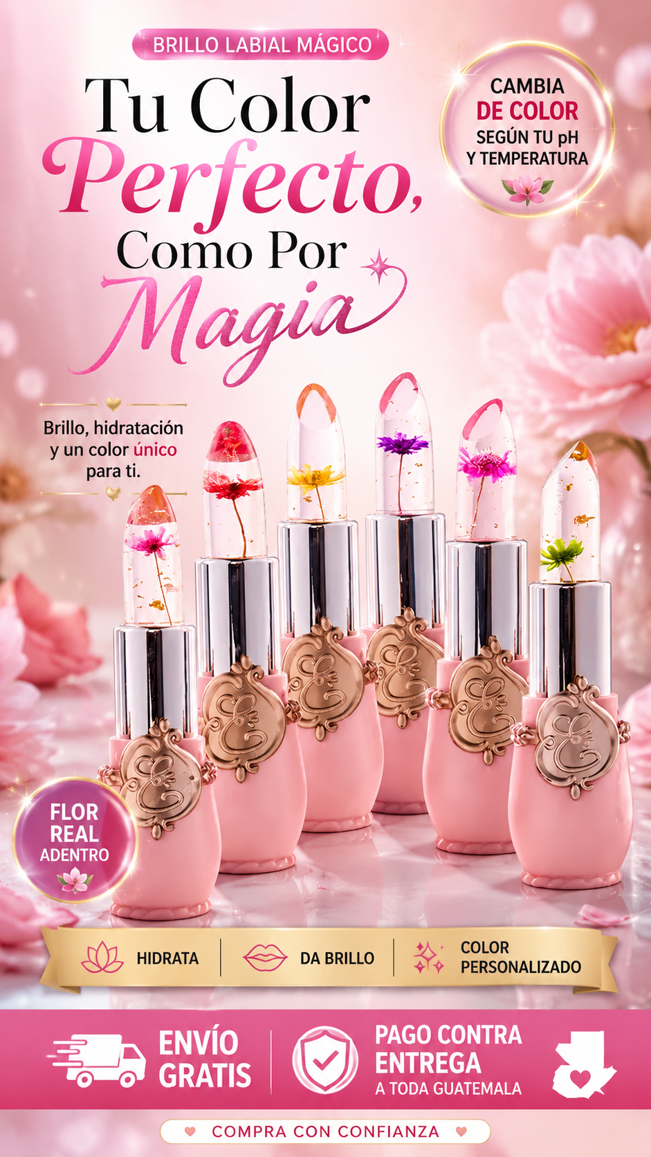 Brillo Labial Mágico con Flor Real