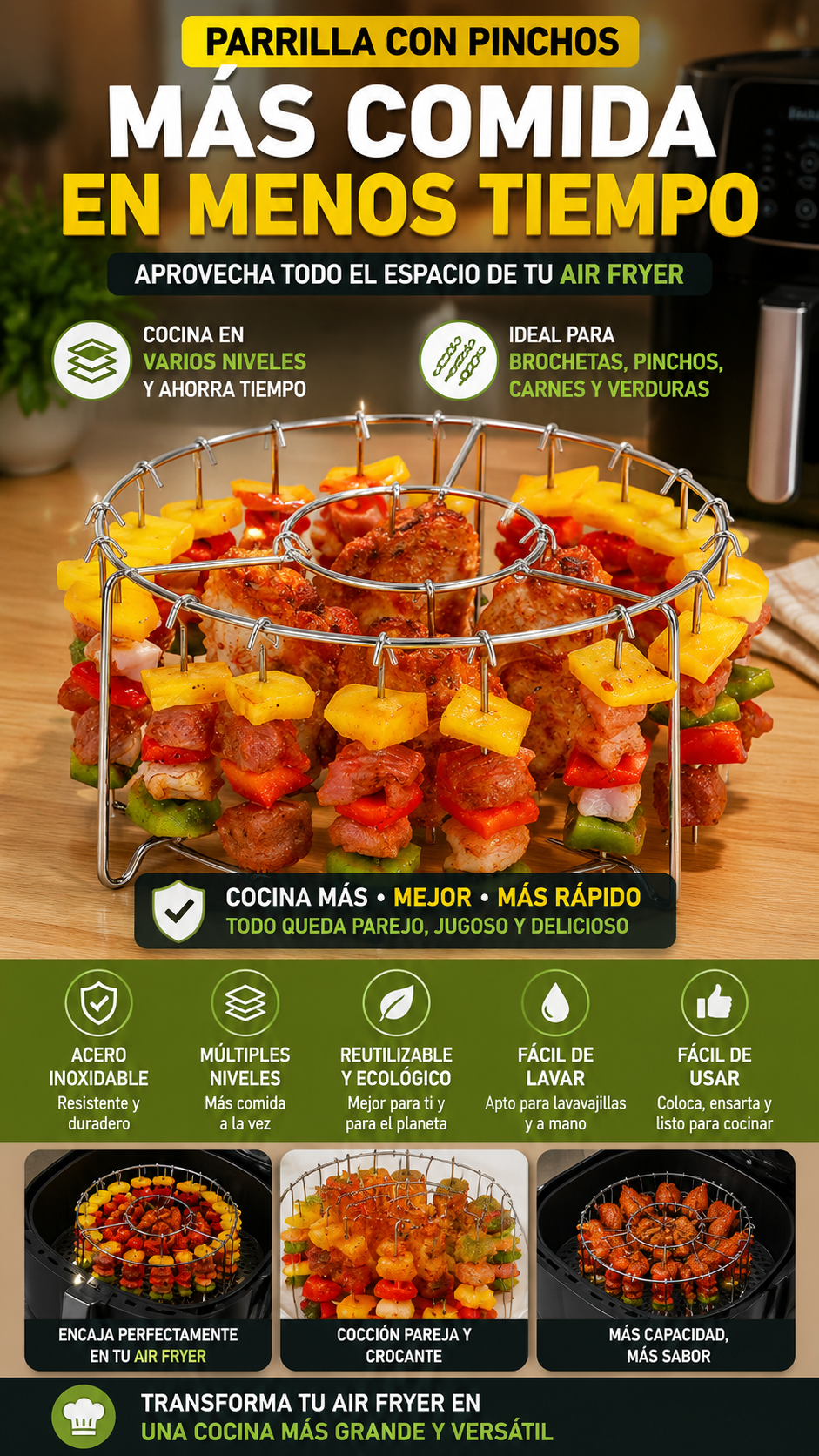 Parrilla con Pinchos para Air Fryer